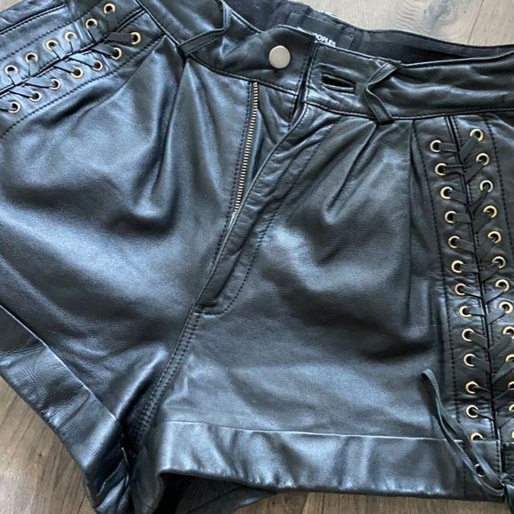 The Kooples Black High Waist Leather Shorts - Picture 4 of 11